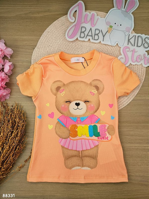 Blusa em Canelado Ursinho Kukiê Infantil Menina