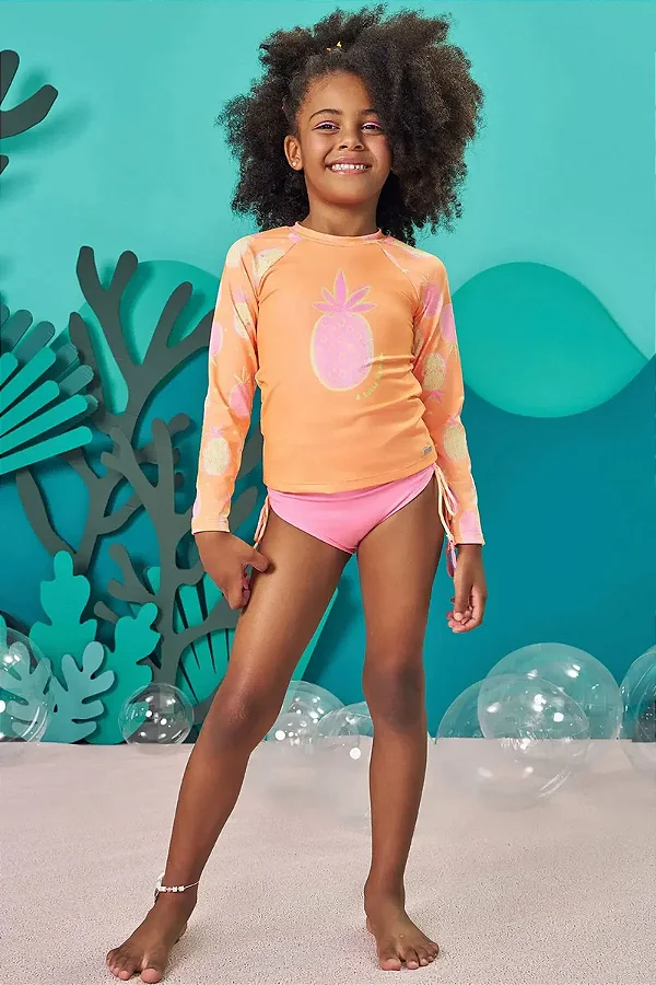 Conjunto de Blusa e Calcinha em Malha com Proteção UV 50+ Kukiê Infantil Menina