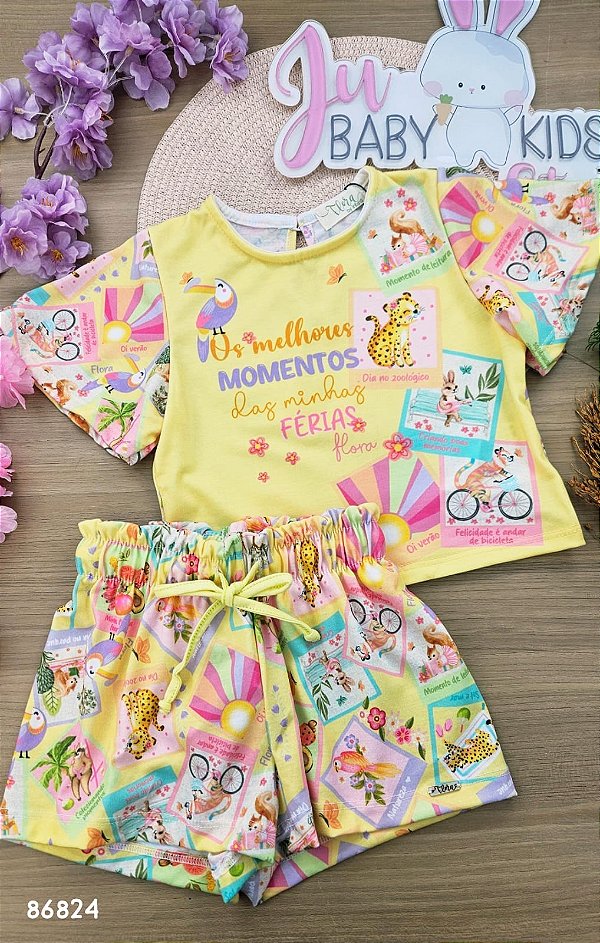 Conjunto de Blusa Boxy e Shorts em Malha Fresh Infanti Infantil Menina