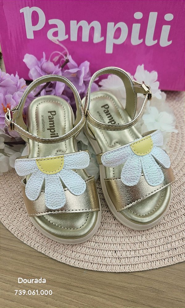 Sandália Pampili Flor Dourada