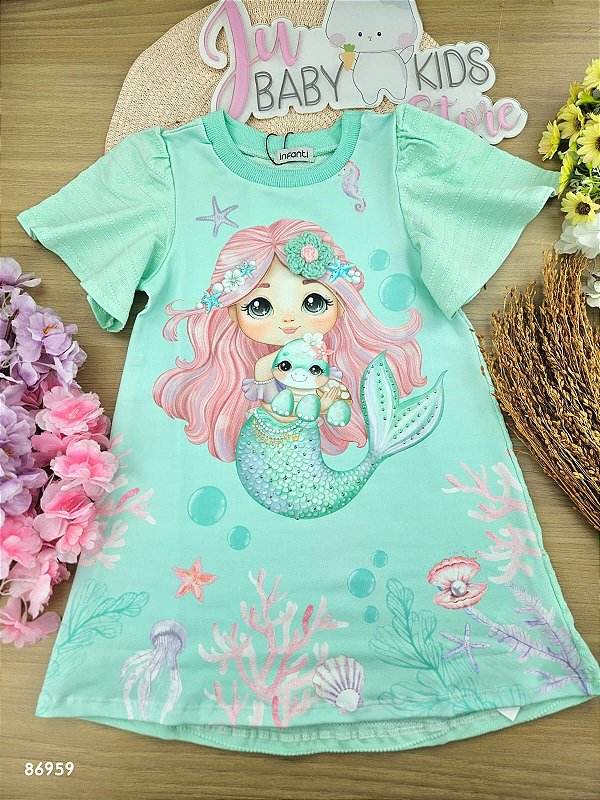 Vestido em Malha Textura Sereia Infanti Infantil Menina
