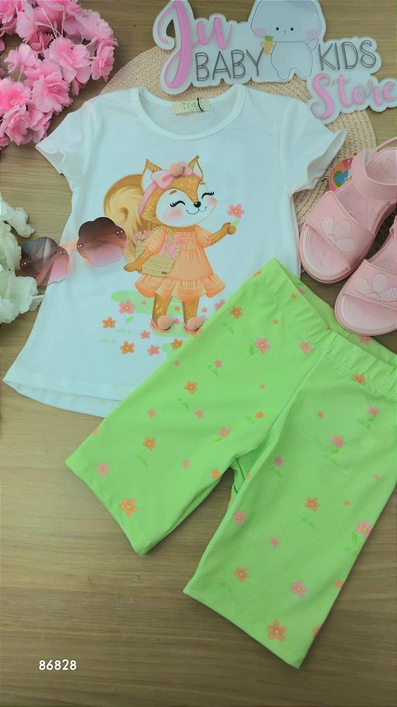 Conjunto de Blusa Alongada em Malha Fresh e Biker em Malha Power Infanti Infantil Menina