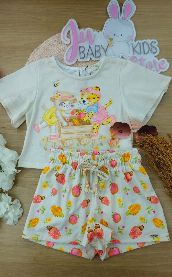 Conjunto de Blusa Boxy e Shorts em Malha Fresh Infanti Infantil Menina