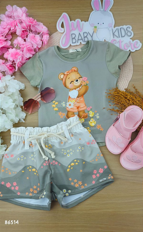 Conjunto de Blusa em Meia Malha com Shorts em Molecotton Infanti Infantil Menina
