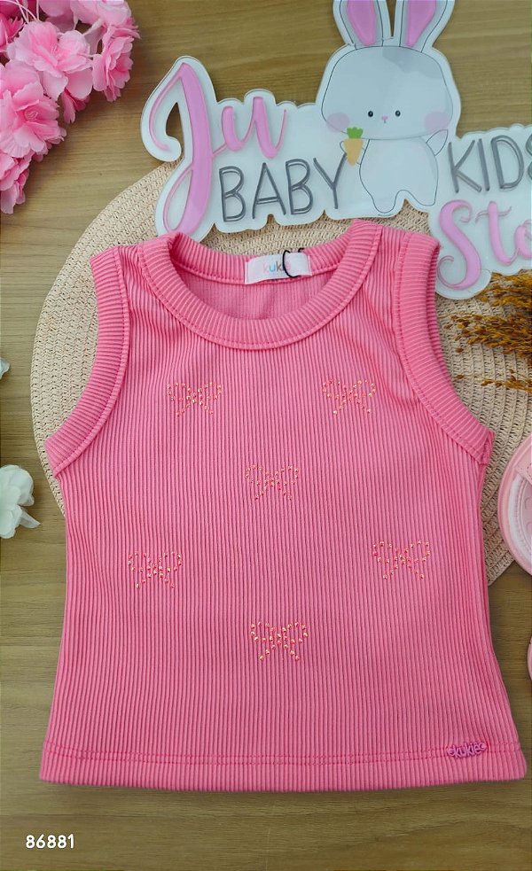 Blusa Regata Canelada em Soft Line Kukiê Infantil Menina