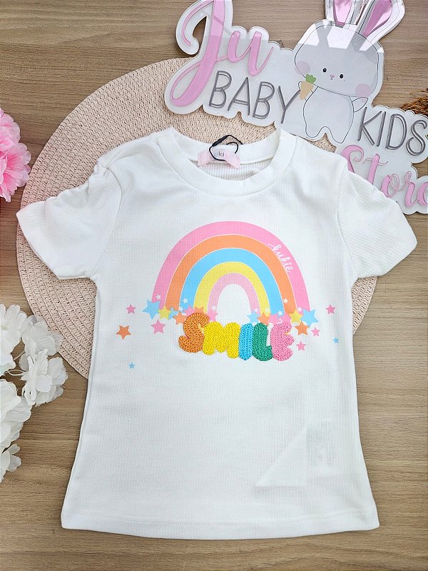 Blusa em Canelado Arco Íris Kukiê Infantil Menina