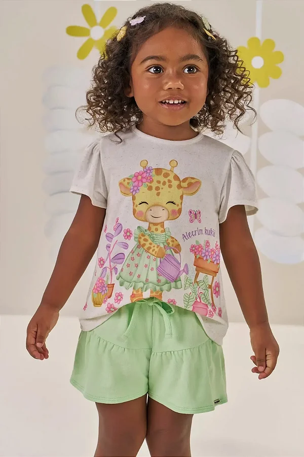 Conjunto de Bata em Malha Fresh e Shorts em Molevisco Kukiê Bebê