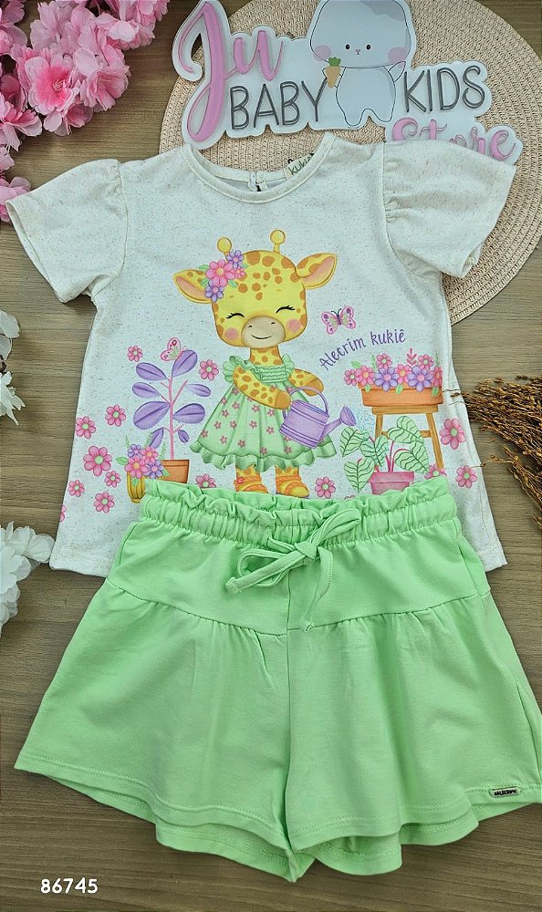 Conjunto de Bata em Malha Fresh e Shorts em Molevisco Kukiê Bebê