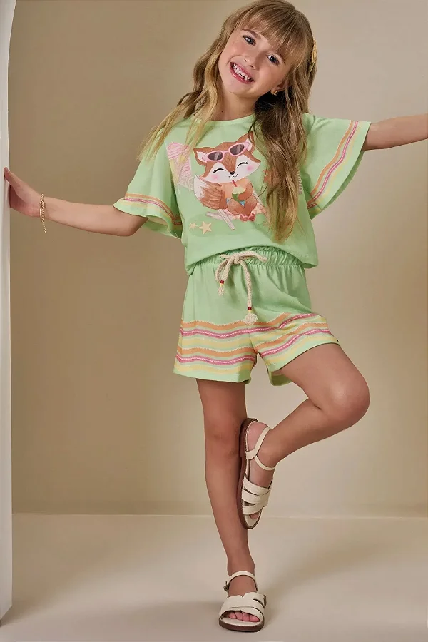Conjunto de Blusa Boxy e Shorts em Malha Fresh Infanti Infantil