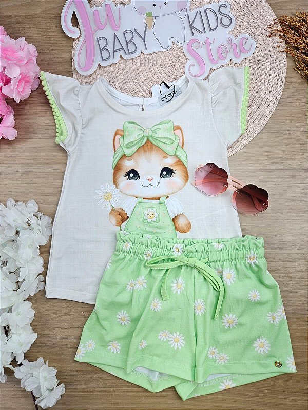 Conjunto de Bata e Shorts em Malha Fresh Infanti Bebê Menina