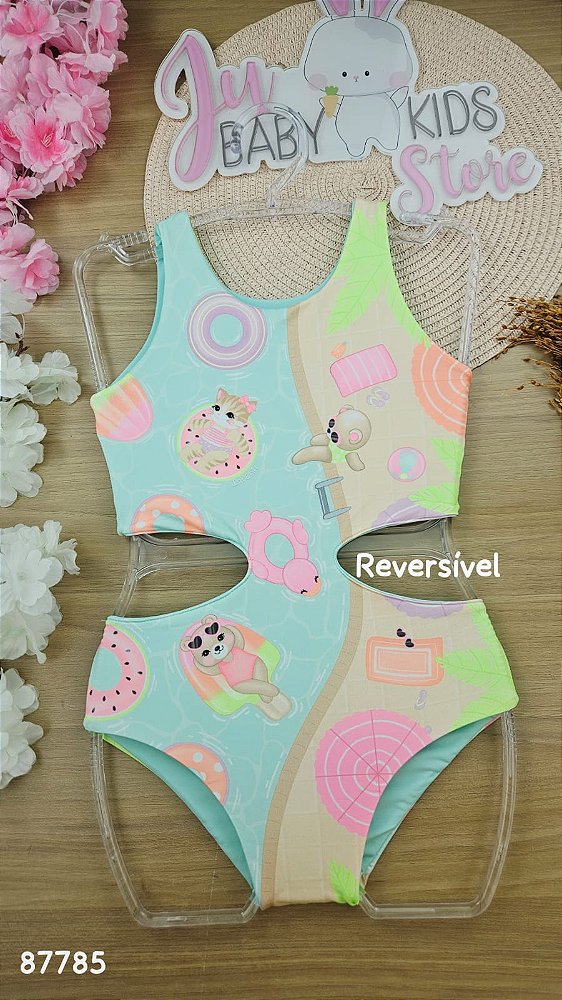 Maiô Reversível em Malha UV Dry com Proteção UV 50+ Infanti Infantil Menina