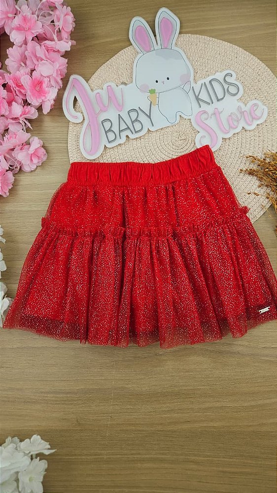 Saia em Tule com Glitter Vermelho Natal Cinti