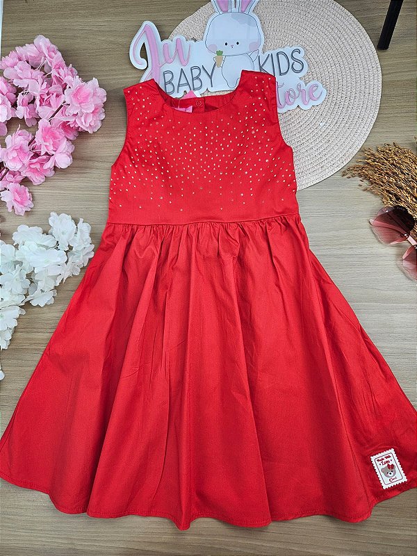 Vestido Infantil Menina Natal Recorte Coração Vermelho Mundo Cinti