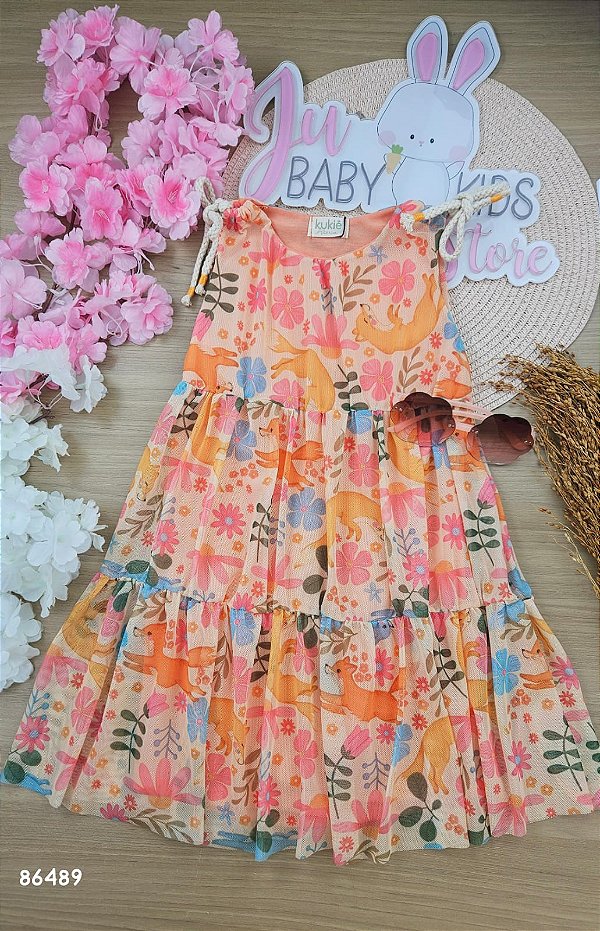 Vestido em Tule com Elastano Kukiê Infantil Menina