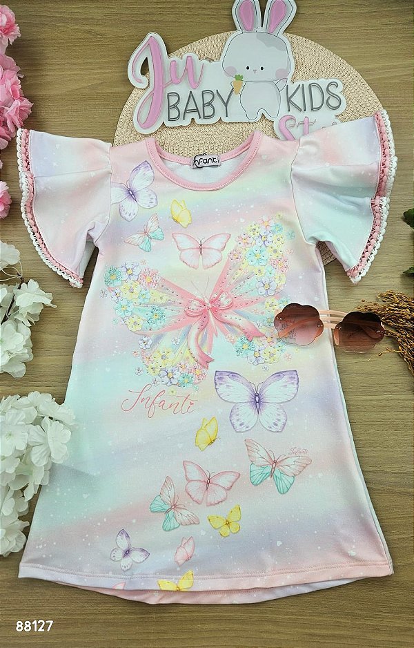 Vestido em Molecotton Borboleta Infanti Infantil Menina