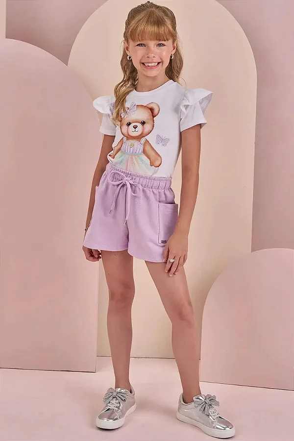 Conjunto de Blusa em Meia Malha e Shorts em Moletom sem Pelúcia Infanti Infantil Menina