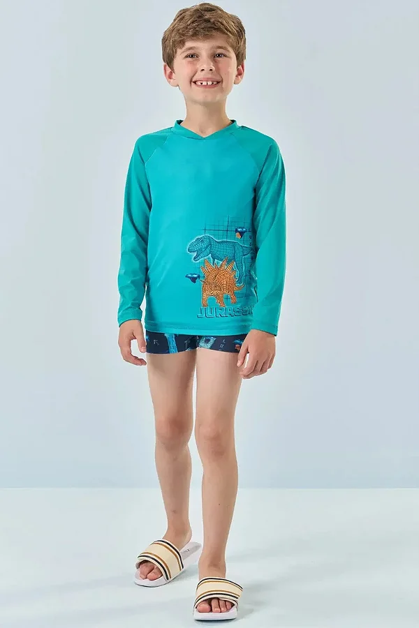 Conjunto de Camiseta e Sunga em Malha UV Dry com Proteção UV 50+ LucBoo Infantil Menino