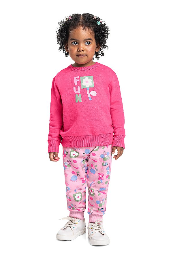 Conjunto Blusão e Calça Rosa Flores Fun Bee Loop