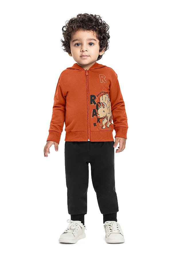 Conjunto Jaqueta e Calça em Moletom Marrom Bee Loop