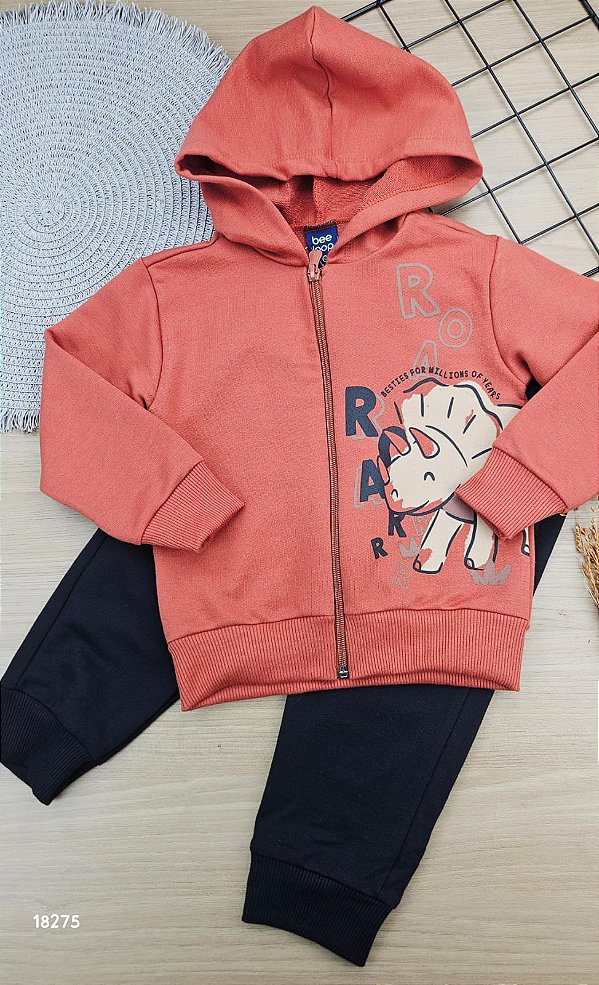 Conjunto Jaqueta e Calça em Moletom Marrom Bee Loop