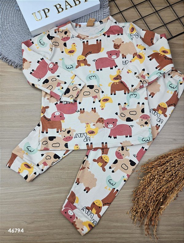 Pijama Blusa Manga Longa e Calça em Suedine Fazenda Up Baby