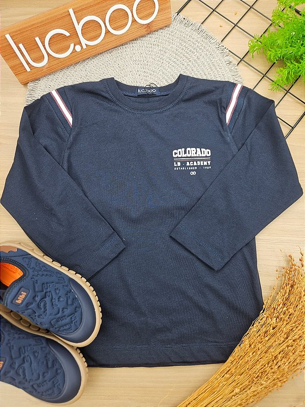 Camiseta em Meia Malha Azul Marinho Lucboo