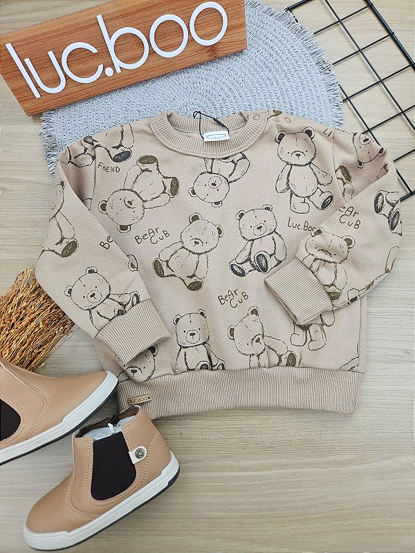 Blusão em Moletom Com Pelucia Bege Escuro Lucboo