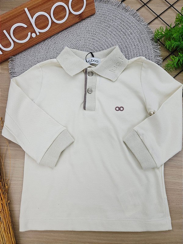 Camisa Polo Em Piquet Com Elastano Bege Claro Lucboo