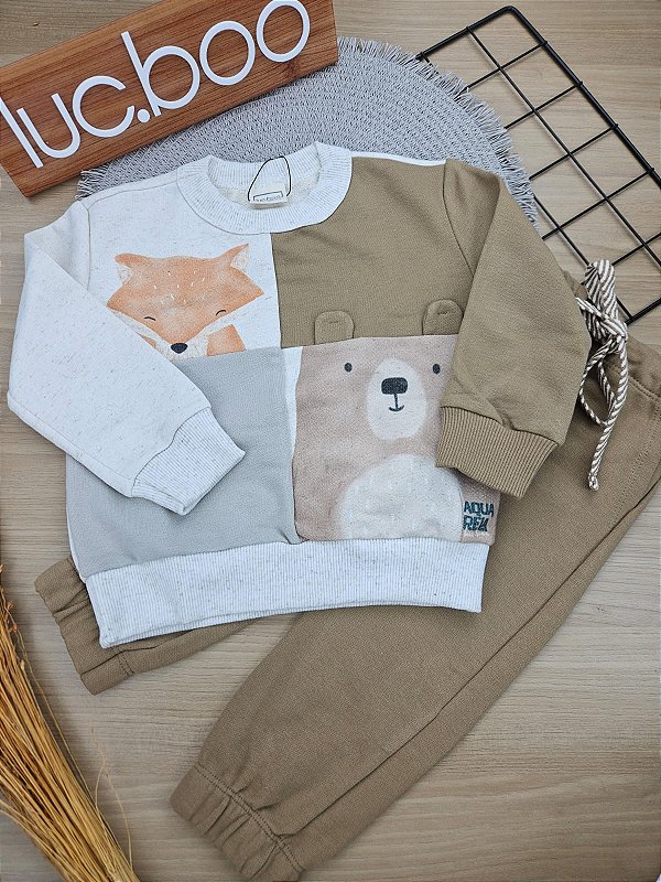 Conjunto Blusão Manga Longa E Calça Jogger Bege Escuro Lucboo