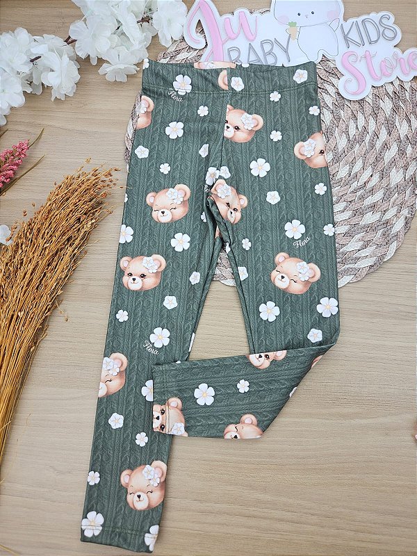 Calça Legging Em Termoskin Peluciado Verde Militar Infanti