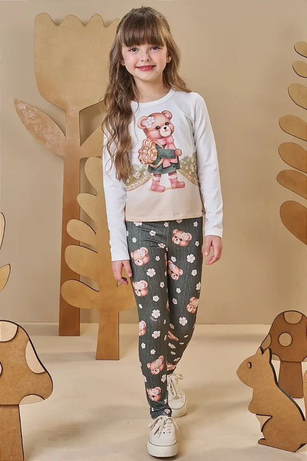 Calça Legging Em Termoskin Peluciado Verde Militar Infanti