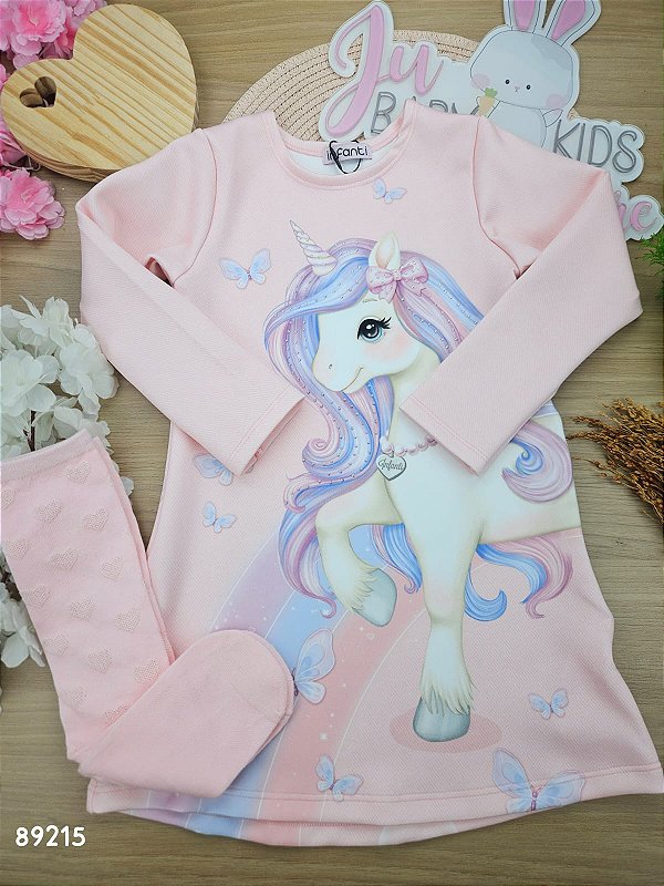 Vestido em Fly Tech Unicórnio Infanti