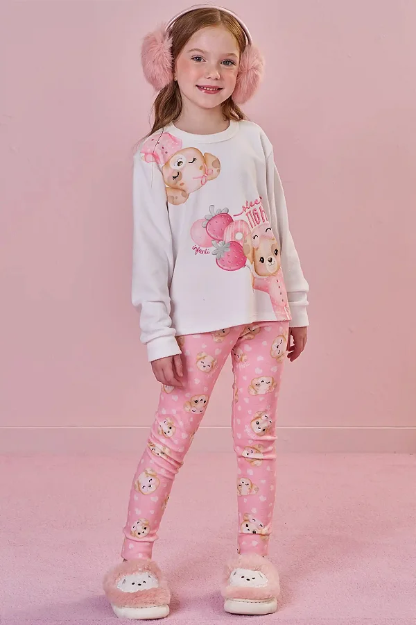 Conjunto de Pijama de Blusão e Calça em Termoskin Peluciado Infanti Infantil Menina