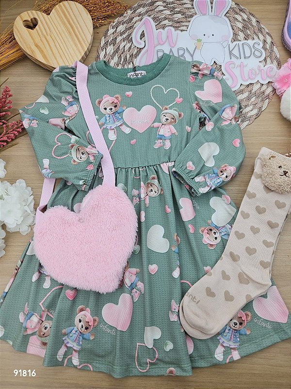 Vestido em malha fresh com Bolsinha Infanti