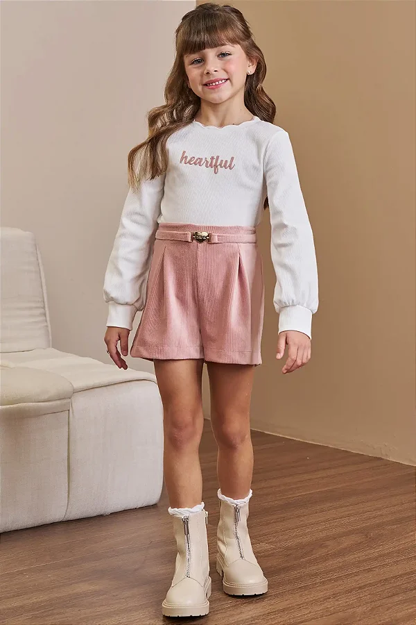 Conjunto de Blusa em Canelado Liz e Shorts em Malha Cotelê Infanti Infantil Menina