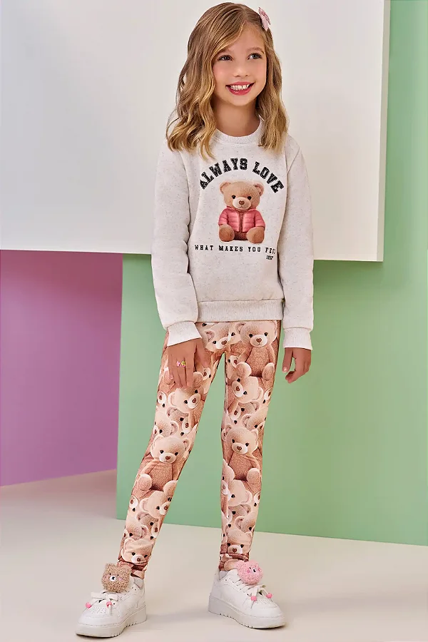 Conjunto Blusão Manga Longa E Legging Bege Escuro Infanti