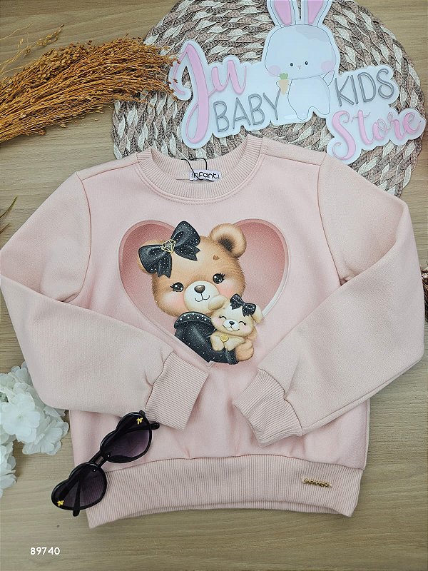 Blusão Em Moletom Com Pelúcia Rosa Seda Infanti