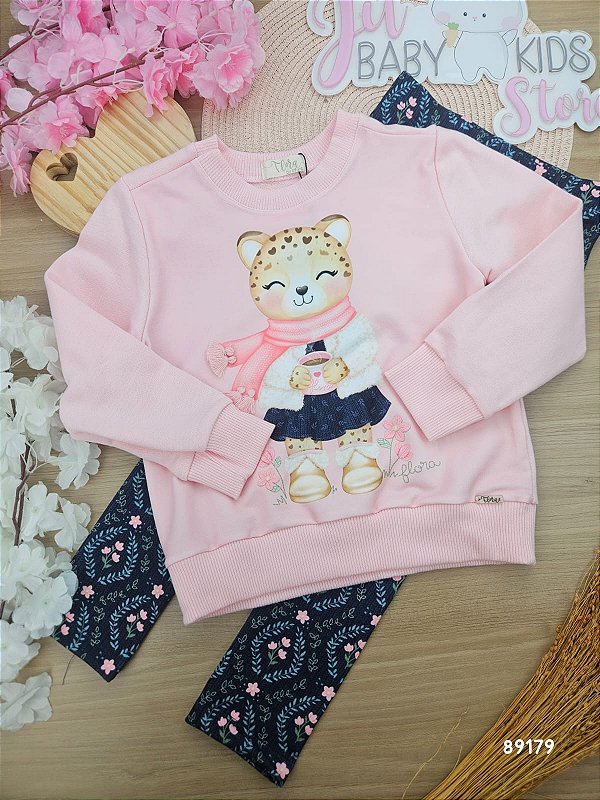 Conjunto De Blusão Em Moletom Sem Pelúcia E Calça Legging Em Molecotton Infanti