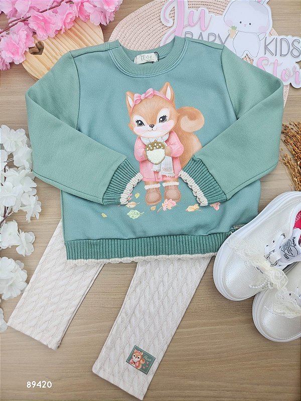 Conjunto Blusão Manga Longa E Legging Verde Ultramarine Infanti