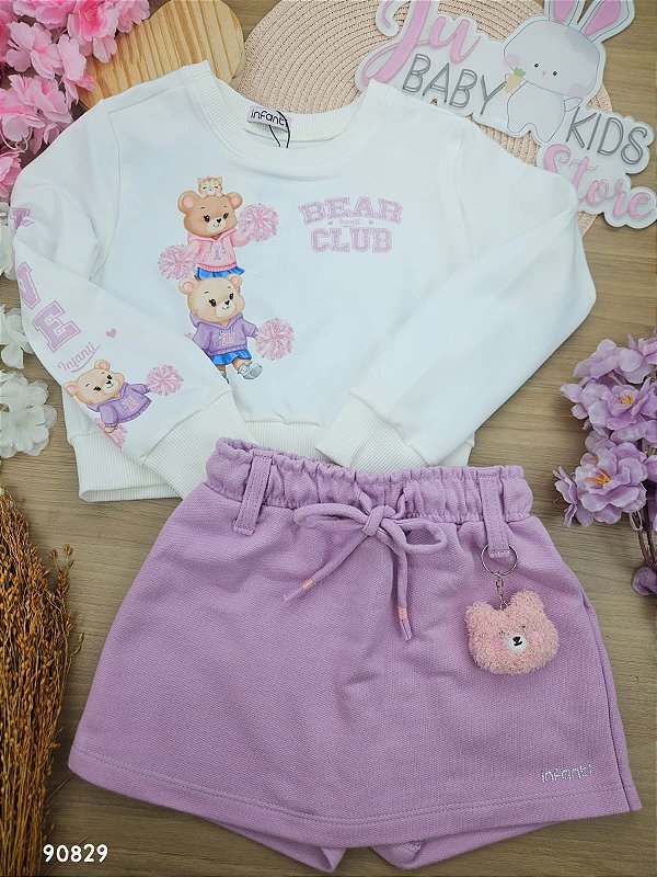 Conjunto De Blusão Boxy Em Molecotton E Shorts Saia Em Moletom