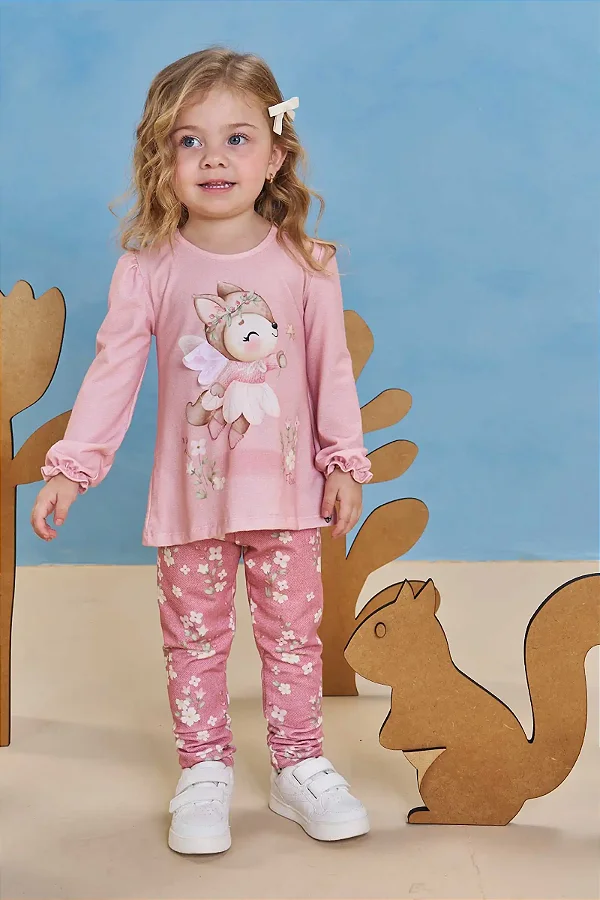 Conjunto de Bata em Malha Fresh com Calça Legging em Molecotton Infanti Bebê Menina