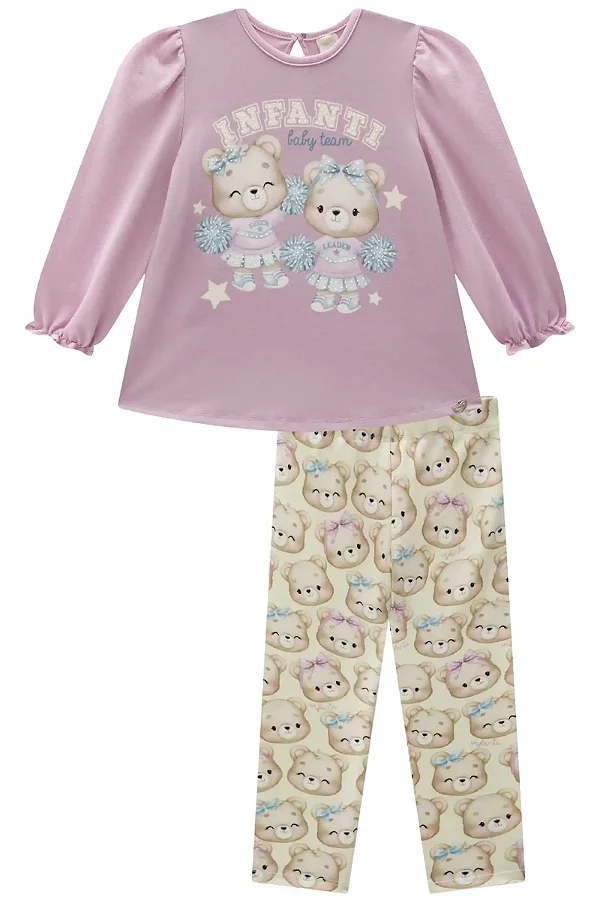 Conjunto de Bata em Cotton com Calça Legging em Molecotton Infanti Bebê Menina