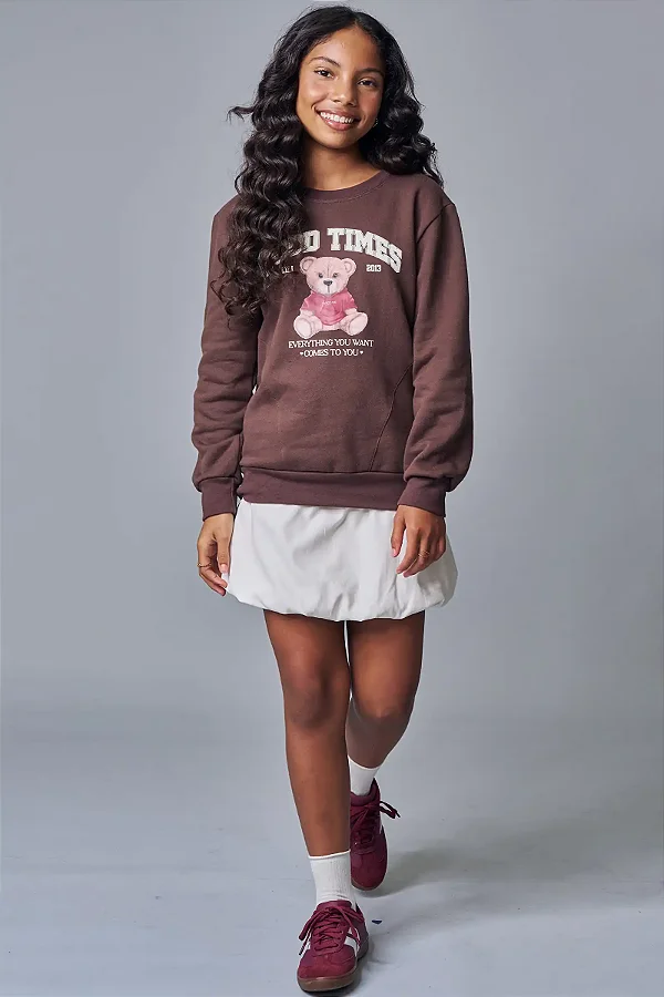 Blusão Over Em Moletom Com Pelúcia Marrom Lilimoon