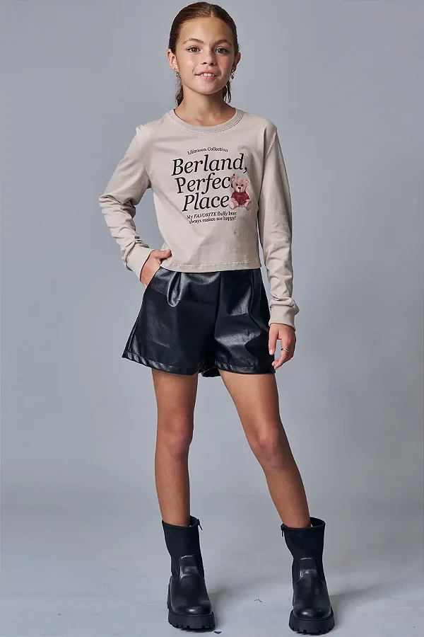 Blusa Boxy Over Manga Longa E Short Cinza Fendi Lilimoon