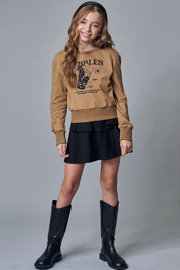 Blusa Manga Longa E Saia Bege Escuro Lilimoon