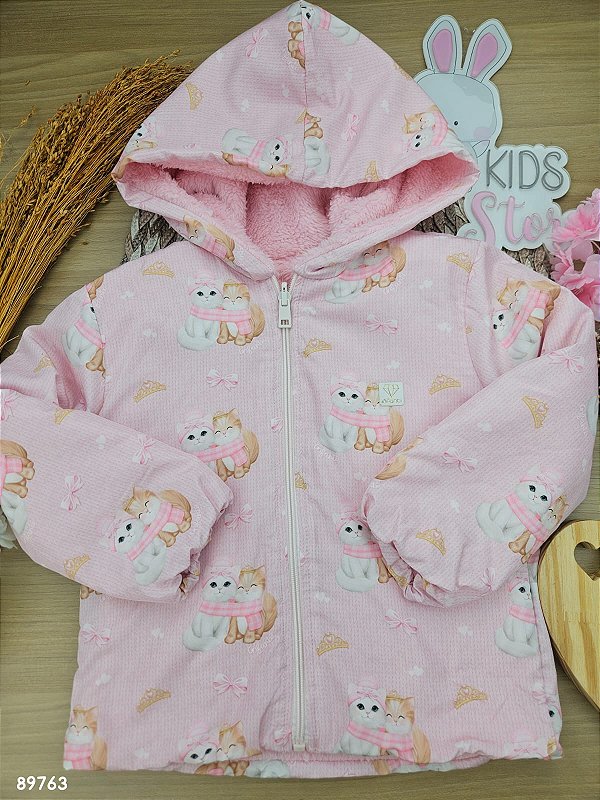 Jaqueta Reversivel Em Nylon E Pelo Carneirinho Rosa Claro Infanti