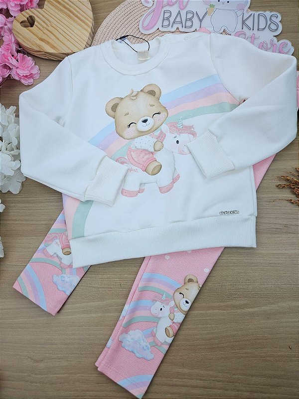 Conjunto de Blusão em Moletom com Pelúcia e Calça Legging em Termoskin Infanti