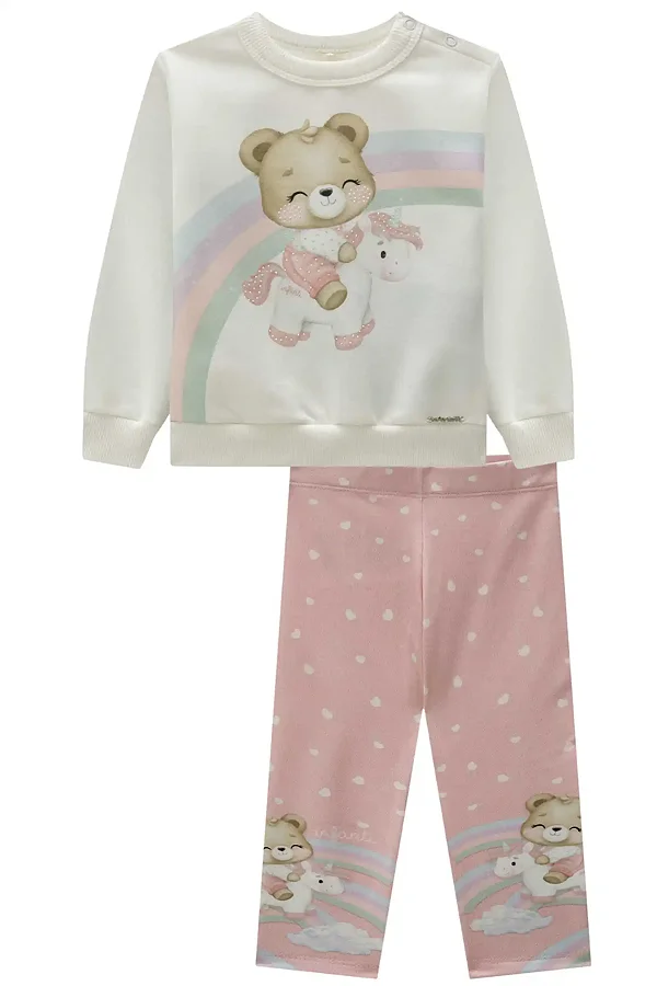 Conjunto de Blusão em Moletom com Pelúcia e Calça Legging em Termoskin Peluciado Infanti Bebê Menina