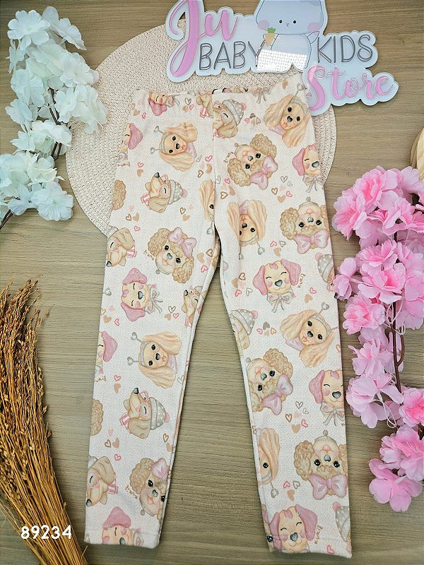 Calca Legging Em Fleece Luxo Bege Claro Kukiê