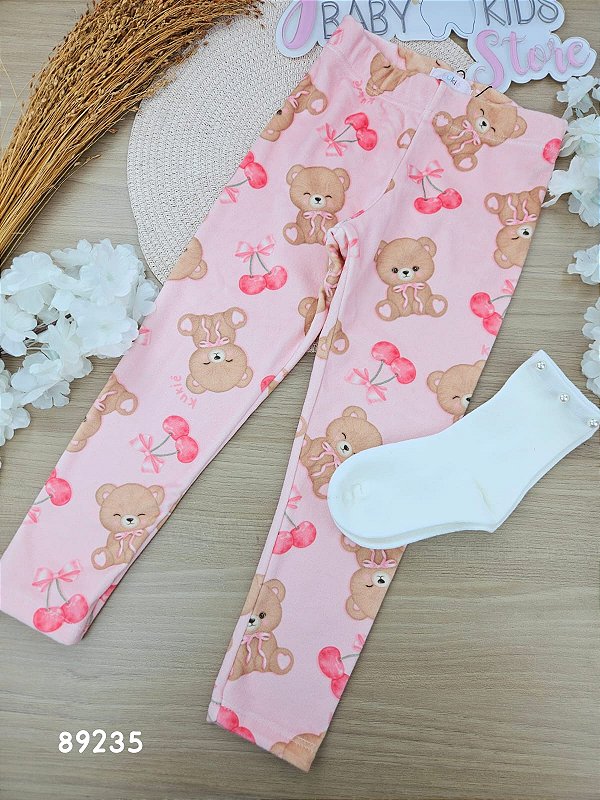 Calça Legging Em Fleece Luxo Rosa Claro Kukiê